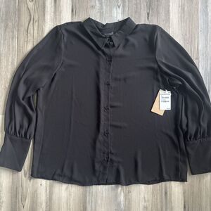 NWT Nordstrom Halogen Black Button Down Chic Preppy Womens Dress Shirt Size XL